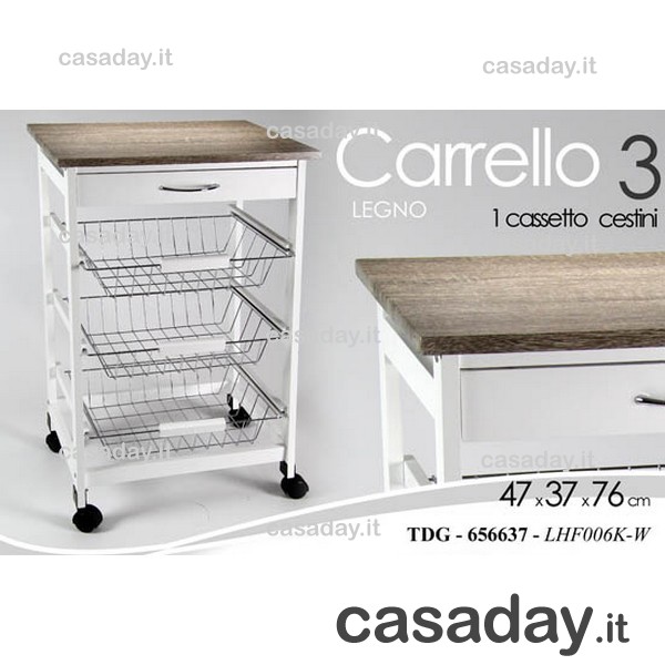 CARRELLO LEGNO C-CASSETTO 47x37 H76 