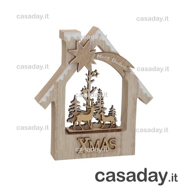 CASETTA LEGNO PAESAGGIO NATALE CM.14 evviva
