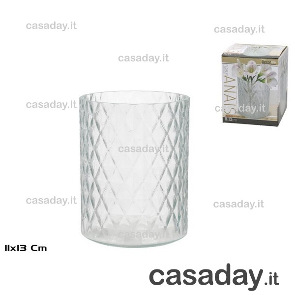 VASO VETRO INTAGLIATO CM.11 H14 VASO VETRO INTAGLIATO CM.11 H14