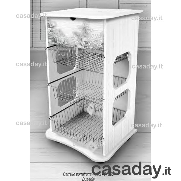 CARRELLO LEGNO SHABBY CASSETTO + 3 CESTI 