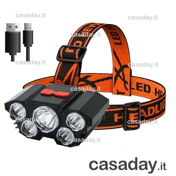 LAMPADA FRONTALE 5 LED 4 FUNZIONI 