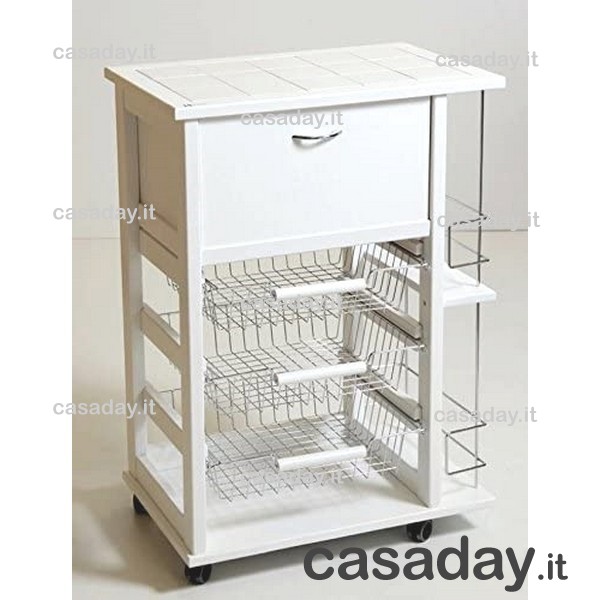 CARRELLO LEGNO C-CAS.-PORTAP+BOTT.BIANCO 
