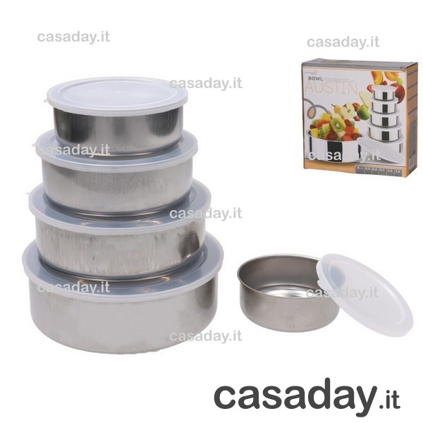 SET SCATOLE FRIGO INOX PZ. 5 TONDE 